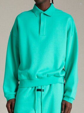 Fear of God Essentials Longsleeve Polo Sweatshirt, Mint Leaf - Unisex Medium
